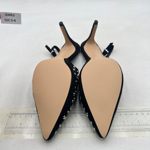 Tang'scuisins Black Studded High Heels Slingback Pointy Toe Pumps Sexy Sandals - Picture 7 of 8